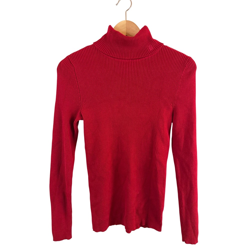 Lauren Ralph Lauren Turtleneck Sweater Womens Small Red Ribbed Knit Cotton
